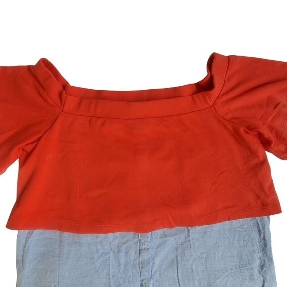 Postmark Anthro Drew Off the Shoulder Layered Reddish Orange Denim Top Size S - Picture 3 of 13